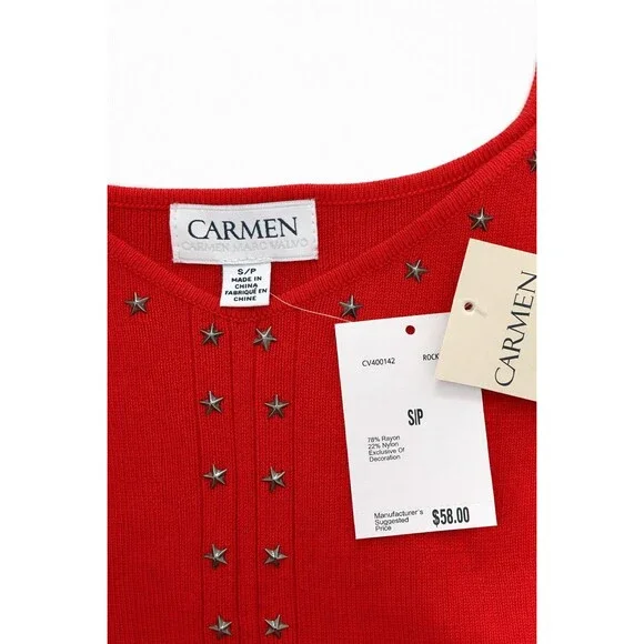 Carmen Marc Valvo Red Star Embellised Tank-Small- NWT $58 retail - Picture 3 of 8